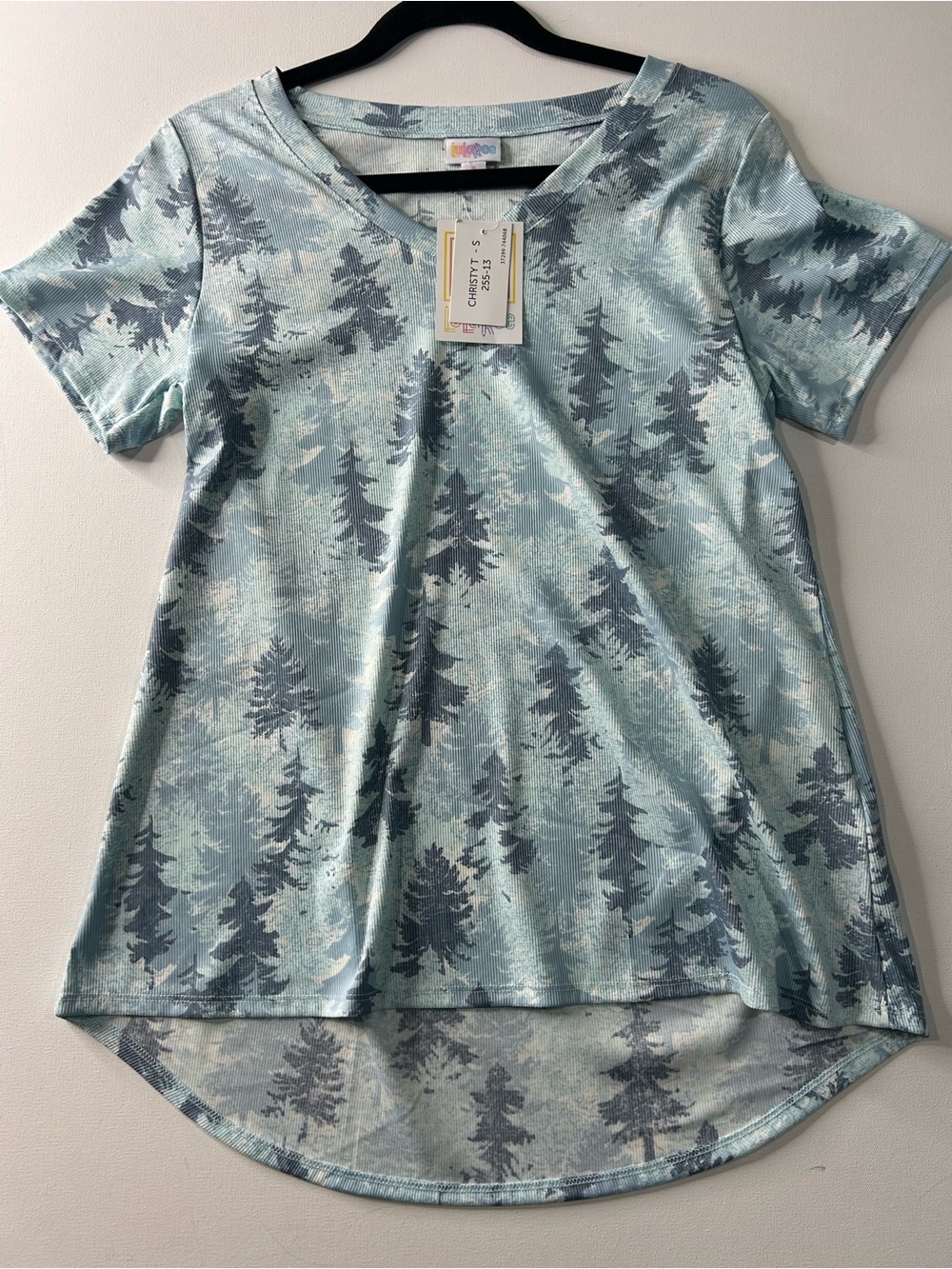 NWT LuLaRoe Small Christy T Light Blue Forest-Print Short Sleeve Tee